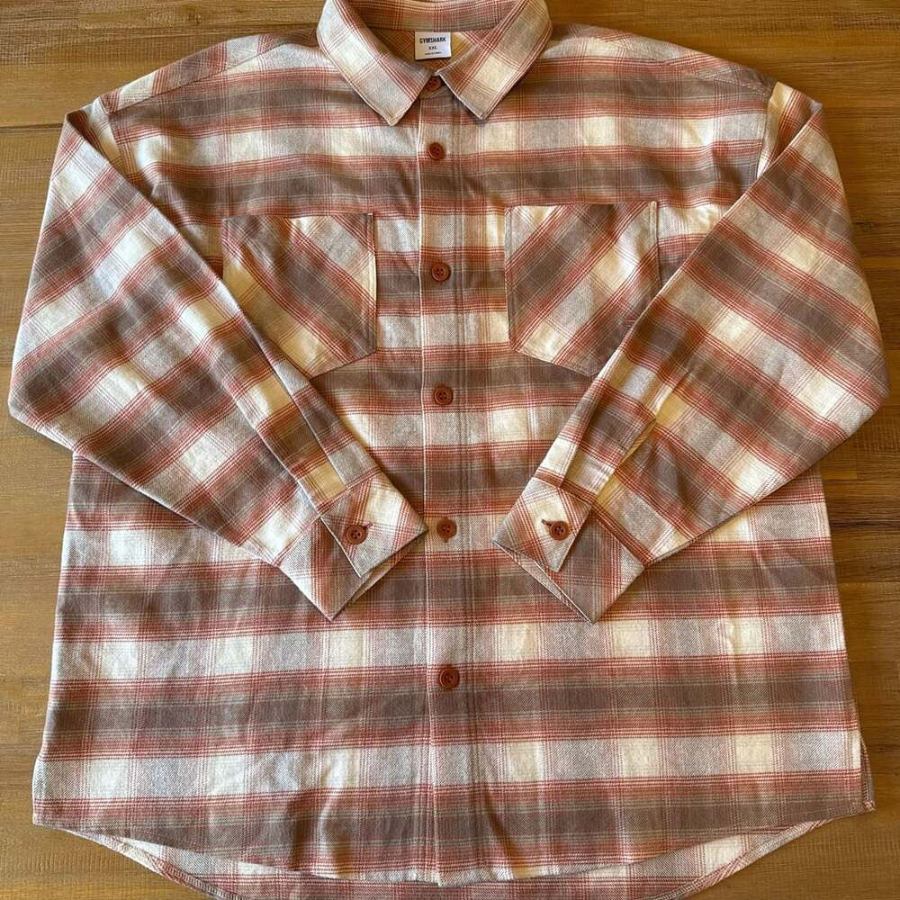 Gymshark Oversized Flannel Shirt Mens XXL Plaid Big Embroidered Back Logo